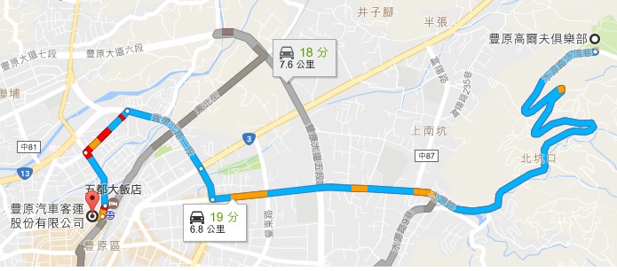 台中市的免費小黃公車黃1路線圖。 圖:取自google map