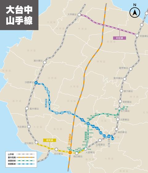 台中市府規劃的山手線路網 圖:台中市政府提供