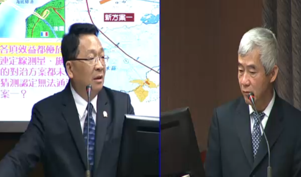 對於北宜直鐵，民進黨立委陳歐珀（左）表示，「環評沒有權力決定一個公共建設准不准開發」，如果非做不可，就必須要修正計畫，找出可行方案。 圖：翻攝自立法院ivod