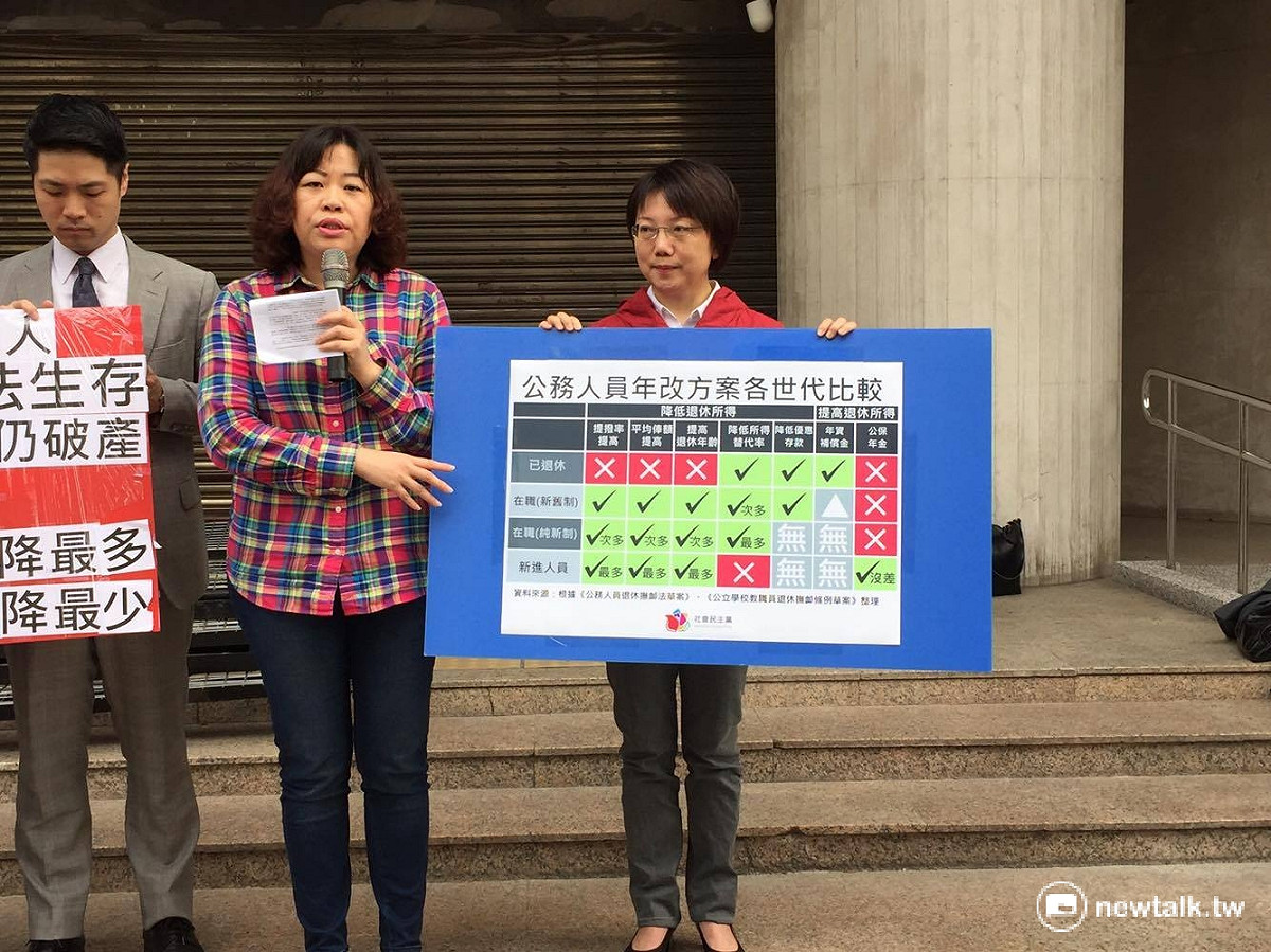 針對年金改革版本將送進立法院審議，社民黨29日在立法院外召開記者會，呼籲各黨團謹慎審查。 圖：鄭佑漢/攝