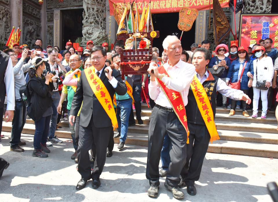 桃園市長鄭文燦出席致詞表示，福海宮位於桃園航空城計畫範圍內，市府希望保存傳統文化，也希望交通部能尊重民意，福海宮10公尺範圍內作為宗教專用區。 圖:桃園市政府/提供