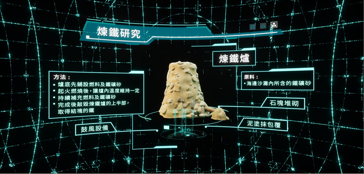 進入虛擬實驗室研究史前煉鐵。 圖：新北市十三行博物館提供