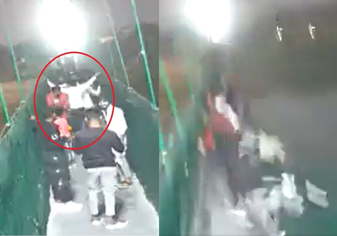 吊橋維護有嚴重瑕疵，加上當時約有500人在橋上，還有15至20名青少年猛晃橋，最終釀禍。 圖：翻攝推特