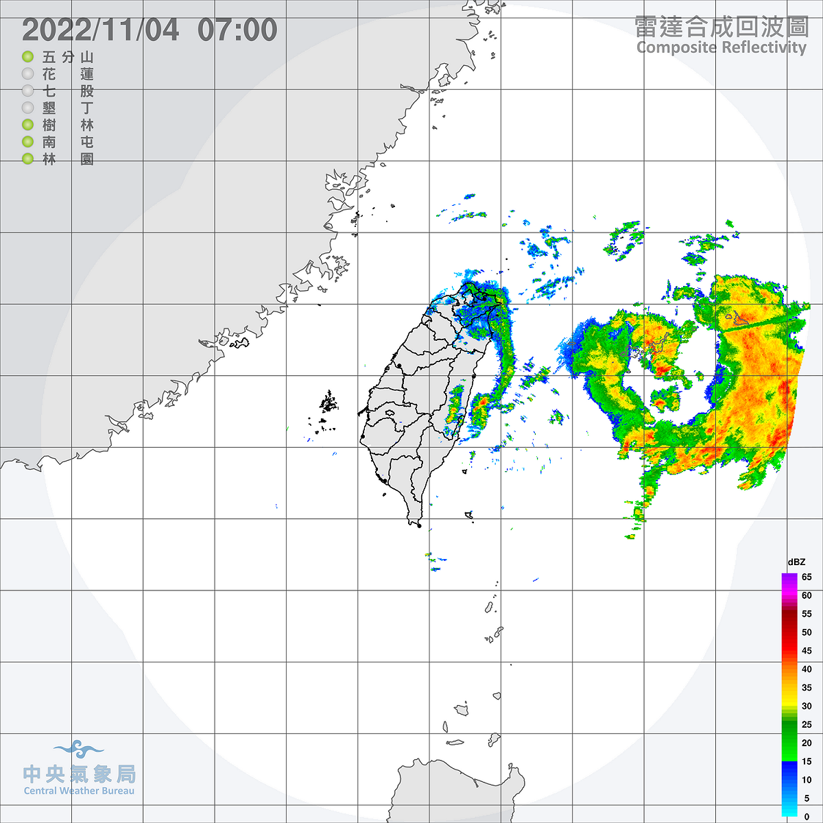 台灣附近水氣增多，今天除了基隆、新北與宜蘭有豪雨特報外，桃園以北、東半部有局部雨，局部地區並有有較大雨勢，西半部山區並有局部短暫雨。 圖：中央氣象局/提供