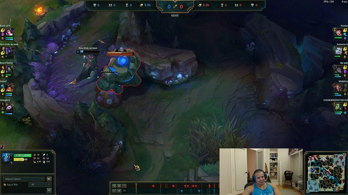 遊戲剛開始沒多久，Tyler1便發現Faker突然遭到擊殺。基於好奇心，Tyler1在遊戲結束後回看重播，發現Faker在1等打野怪時被擊殺（Executed），讓Tyler1滿頭問號。 圖：翻攝自Twitch/Tyler1