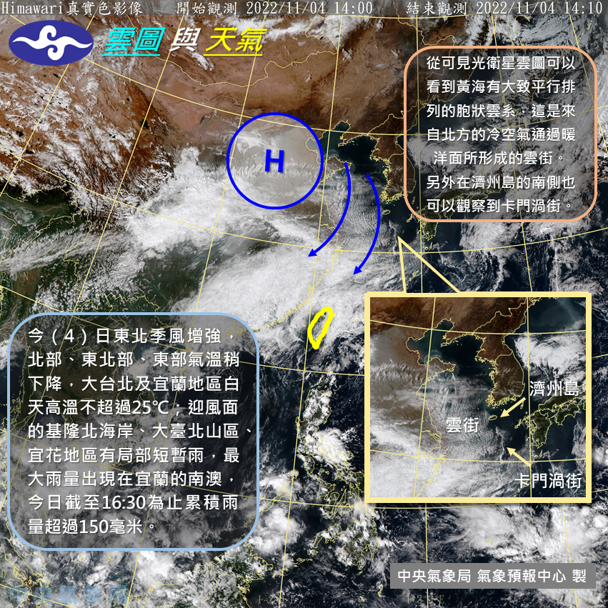 東北季風影響，溫度逐漸下降，北東降雨機率高 圖/中央氣象局