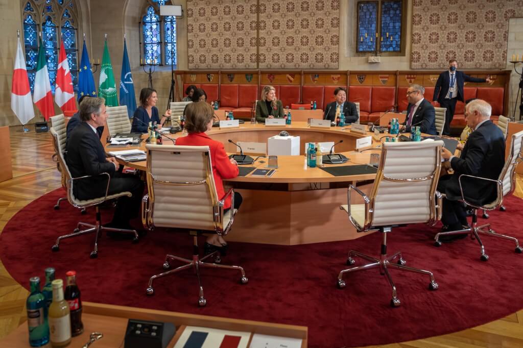 7大工業國集團（G7）4日發表聯合聲明提到，強烈反對單方面以武力脅迫手段改變現狀。 圖：翻攝布林肯推特