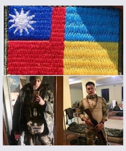 曾聖光陣亡時，身上佩戴著台灣和烏克蘭的國旗徽章。 圖：翻攝矢板明夫臉書