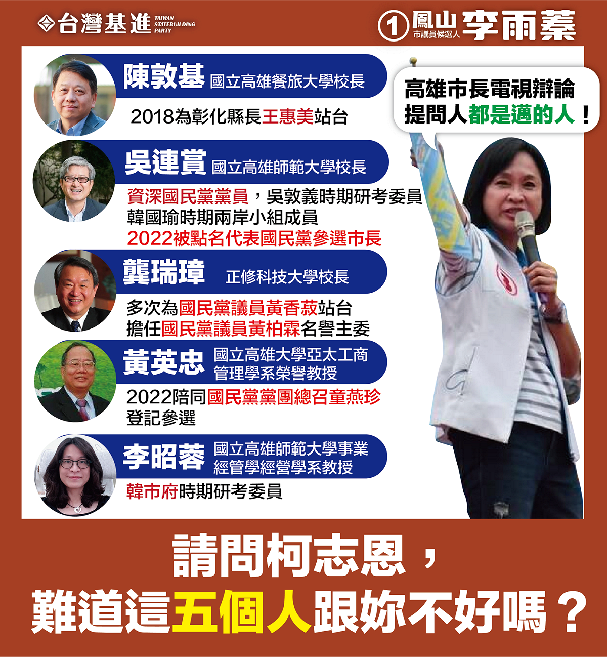 李雨蓁列舉提問人名單有藍營相關背景者。 圖：李雨蓁/提供