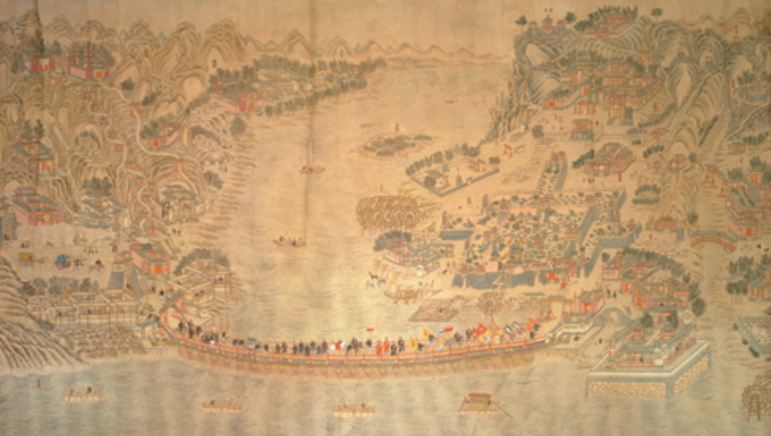 〈黃河蘭州浮橋圖〉為清朝同治年間的畫作，被文資法指定為「重要古物」。 圖：國家文化資產局／提供