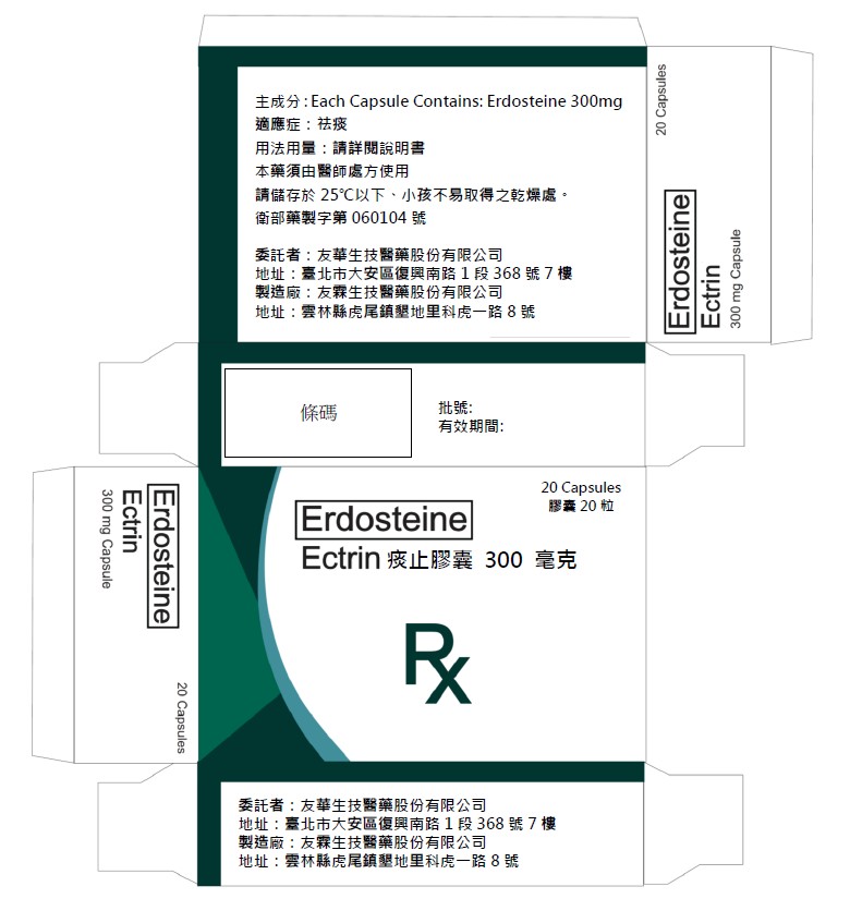 痰止膠囊300毫克 Ectrin Capsules 300mg外盒。 圖：食品藥物管理署／提供