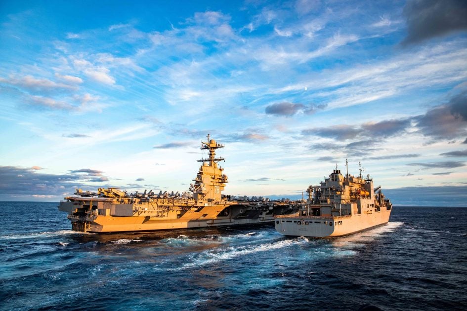美國海軍最新「福特級」次世代超級航空母艦「福特號(CVN-78)」在北大西洋與6盟國海軍11艦進行「沉默金鋼狼」海上聯合軍演。 圖：翻攝US Navy