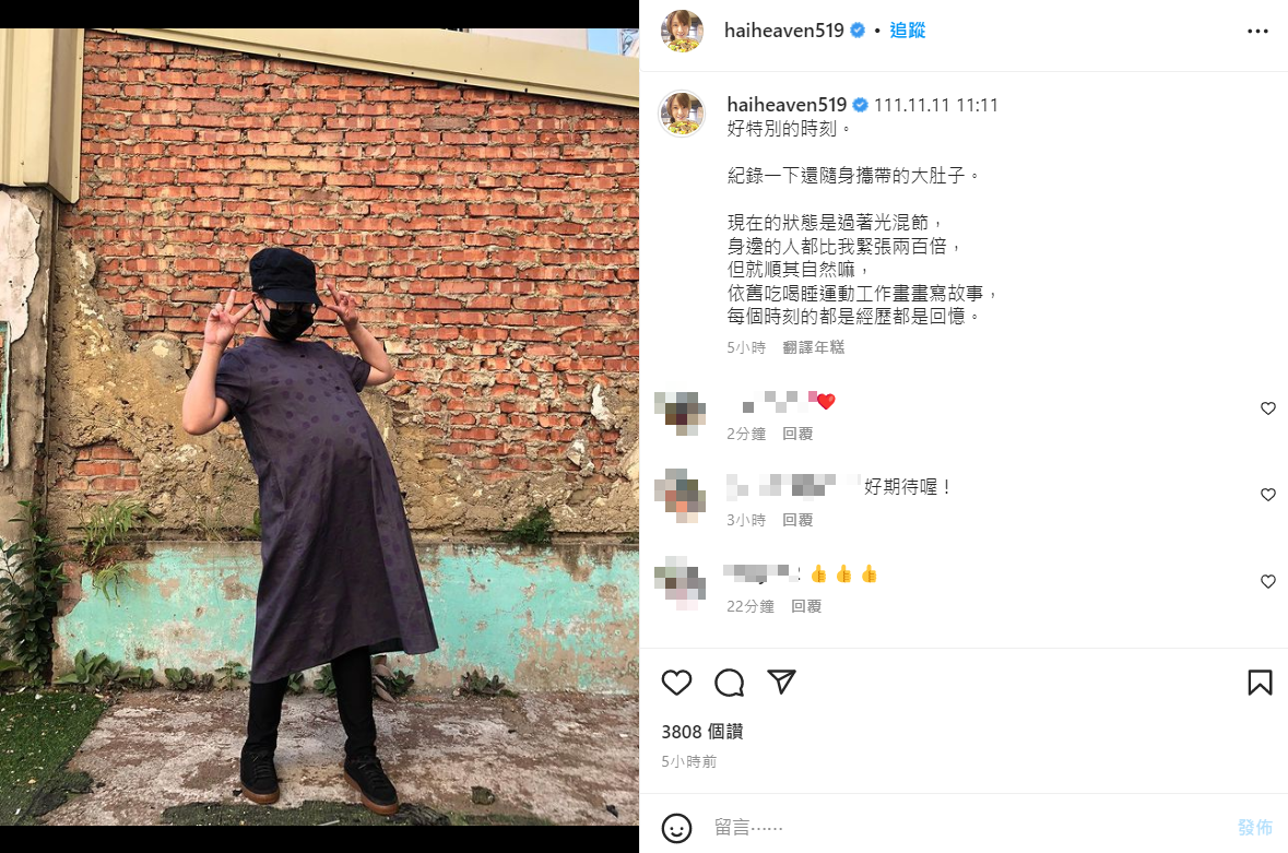 海芬今(11)日曬出超大孕肚照。 圖：翻攝自IG/haiheaven519