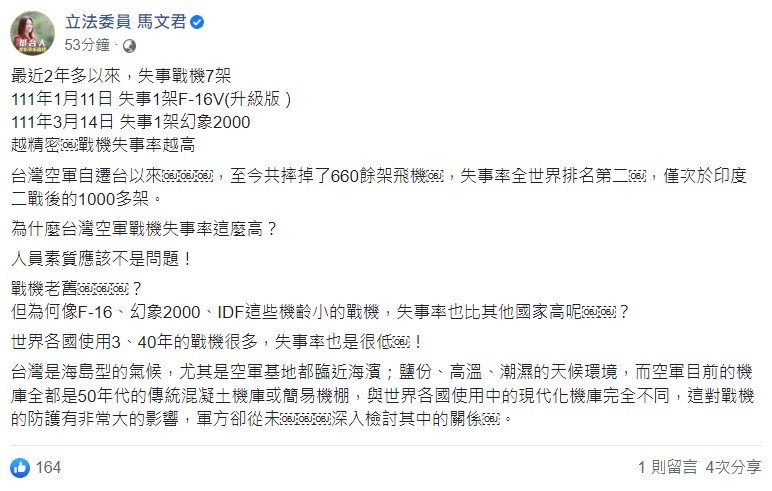 馬文君臉書貼文 圖:翻攝自馬文君臉書