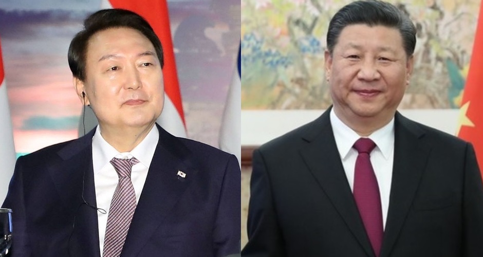 韓國總統尹錫悅 15 日下午5時11分許在印尼峇里島和中國國家主席習近平舉行會談。 圖：新頭殼合成
