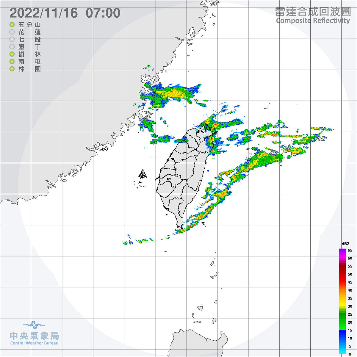 今天全台水氣增加，不只宜蘭要小心大雨特報，東北部地區也恐有局部大雨，而基隆北海岸、東部、東南部地區也有局部較大雨勢發生的機率。 圖：中央氣象局提供