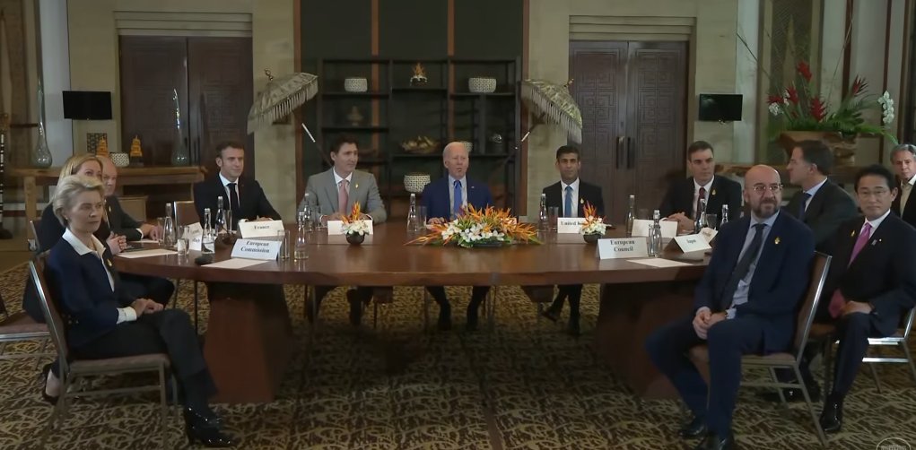 G7成員國與歐盟舉行緊急圓桌會議，討論導彈落入波蘭境內的問題。 圖:翻攝自推特Cerfia @CerfiaFR