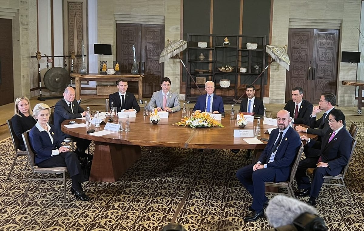 G7成員國與歐盟舉行緊急圓桌會議，討論導彈落入波蘭境內的問題。 圖:翻攝自推特Cerfia @CerfiaFR