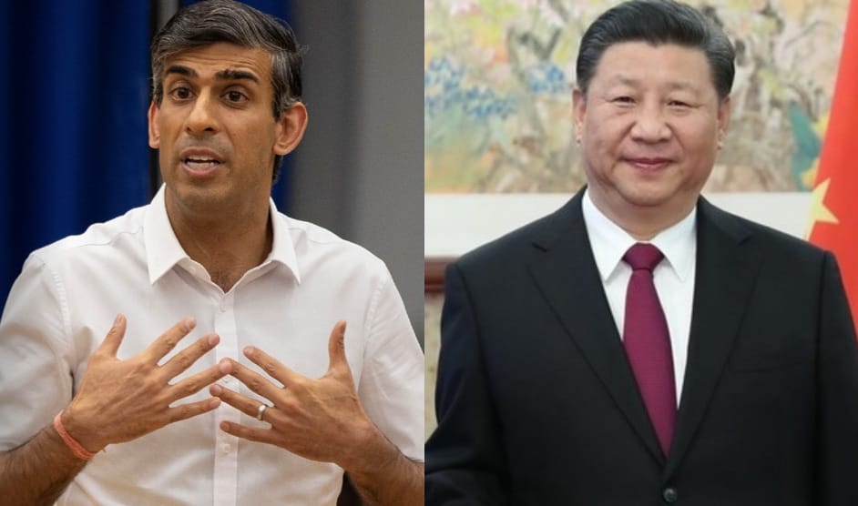 受波蘭疑似遭到俄國導彈攻擊事件影響，原定16日下午進行的英國首相蘇納克(左)與中國國家主席習近平(右)雙邊會談取消。 圖：新頭殼合成