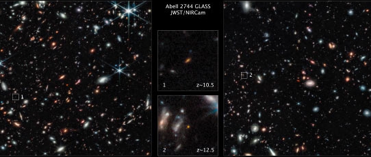 詹姆斯·韋伯太空望遠鏡 ( JWST ) 最近發現了宇宙大爆炸後最早形成的星系之一，該星系出現於宇宙誕生後的 3.5 億年。 圖 : 翻攝自NASA / ESA / CSA / T. Treu, UCLA.