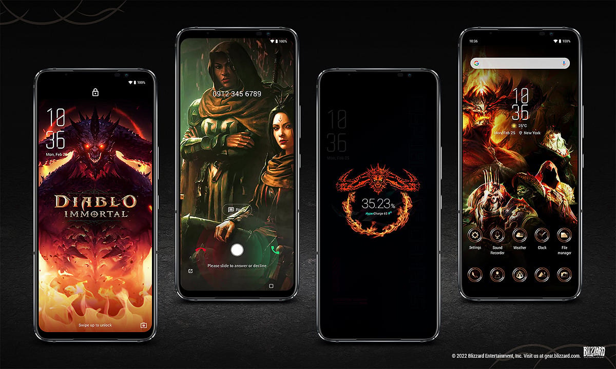 「ROG Phone 6暗黑破壞神 永生不朽版」內建主題包，含獨家動態桌布、應用程式圖標、專屬動畫與絢麗音效。 圖：ROG/提供