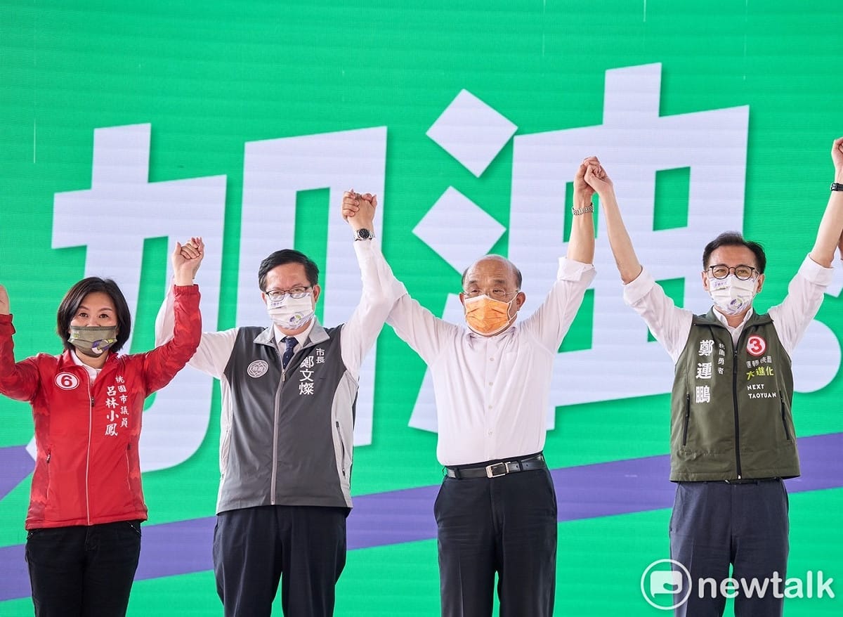 選前黃金周，民進黨桃園市長候選人鄭運鵬今（19）日合體行政院長蘇貞昌、桃園市長鄭文燦。 圖：林昀真／攝