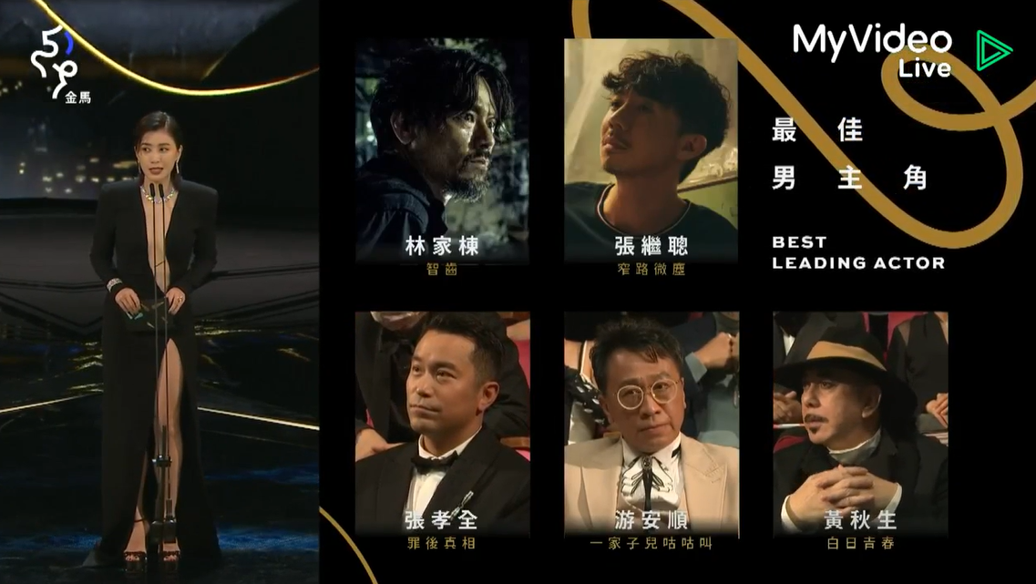 賈靜雯穿著火辣頒發「最佳男主角」。 圖：翻攝自MyVideo