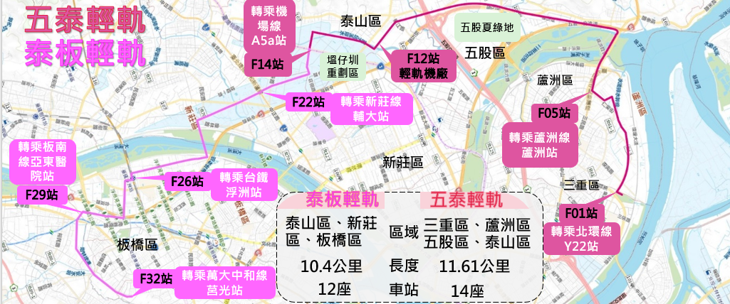 五泰輕軌及泰板輕軌路線圖。 圖：新北市捷運局提供