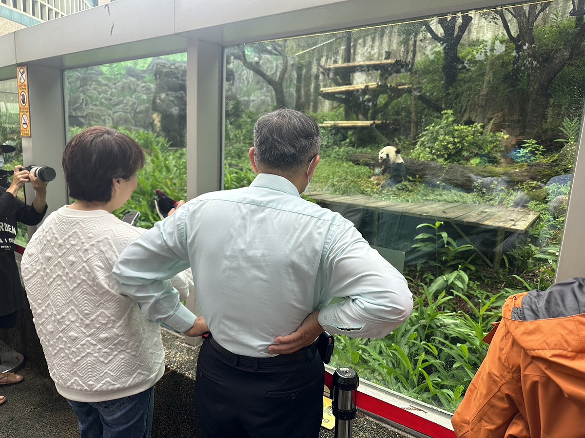 台北市長柯文哲、無黨籍台北市長候選人黃珊珊今赴台北市立動物園看貓熊。 圖：台北市政府 / 提供