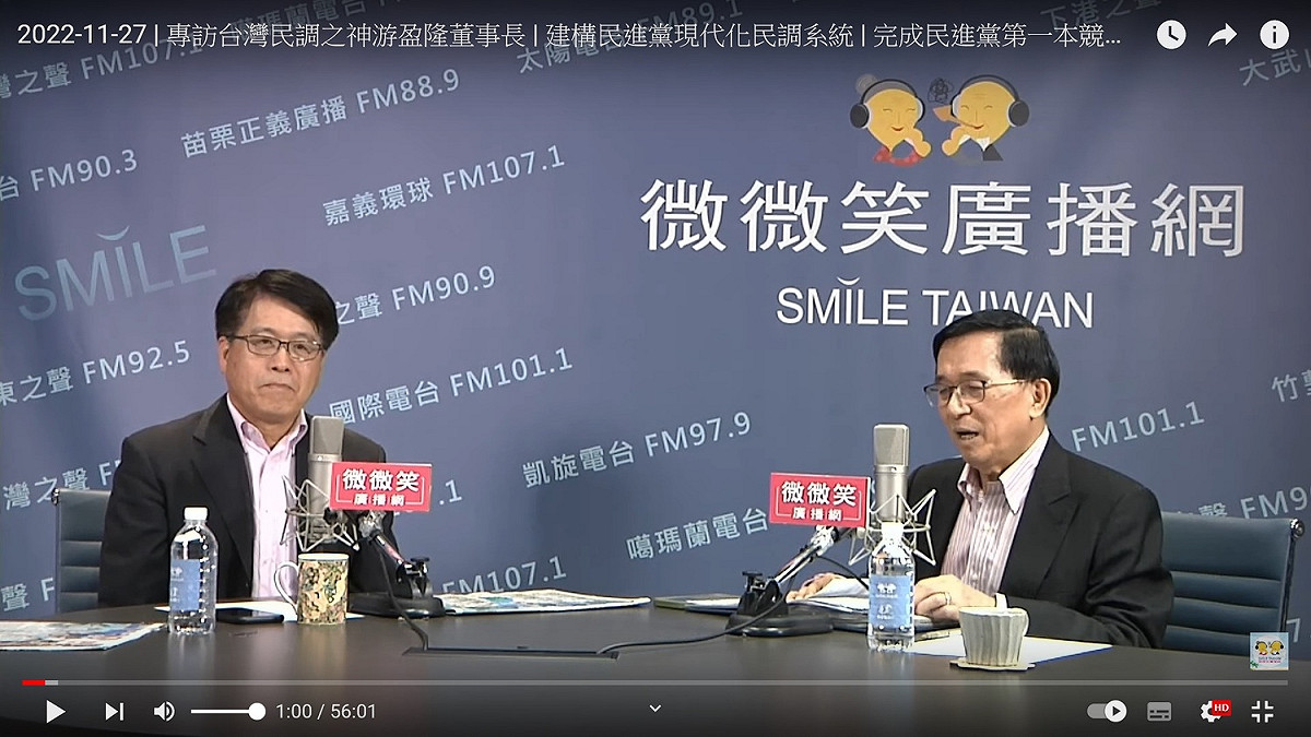 台灣民意基金會董事長游盈隆接受前總統陳水扁訪問 圖：翻拍自微微笑廣播網YouTube