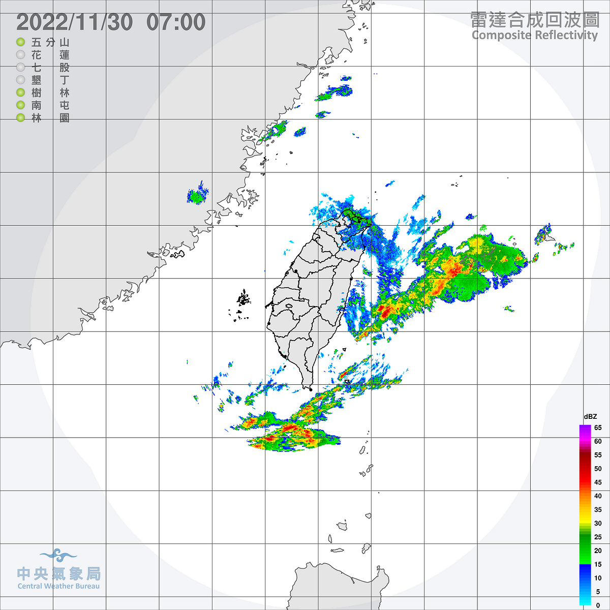 受到東北季風影響，基隆北海岸今天將有局部大雨或豪雨發生的機率。中部以北、東北部與東部天氣明顯轉涼。 圖：中央氣象局/提供