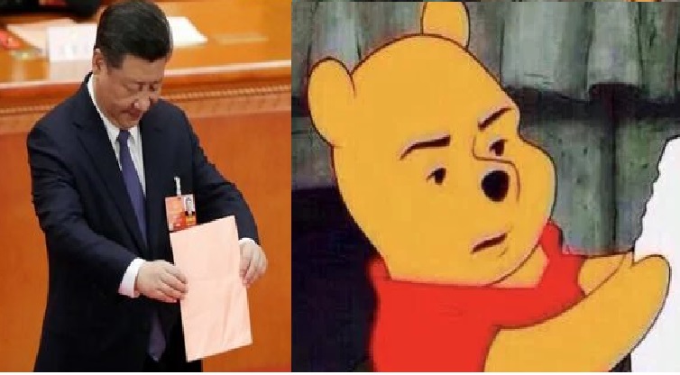 有網友貼出習近平看白紙的照片，與小熊維尼哏圖極其相似。 圖:翻攝自推特