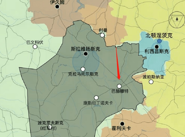 烏克蘭剛收復的巴赫穆特地理位置圖，目前這區成為俄軍新的反攻目標。 圖 : 翻攝自搜狐號