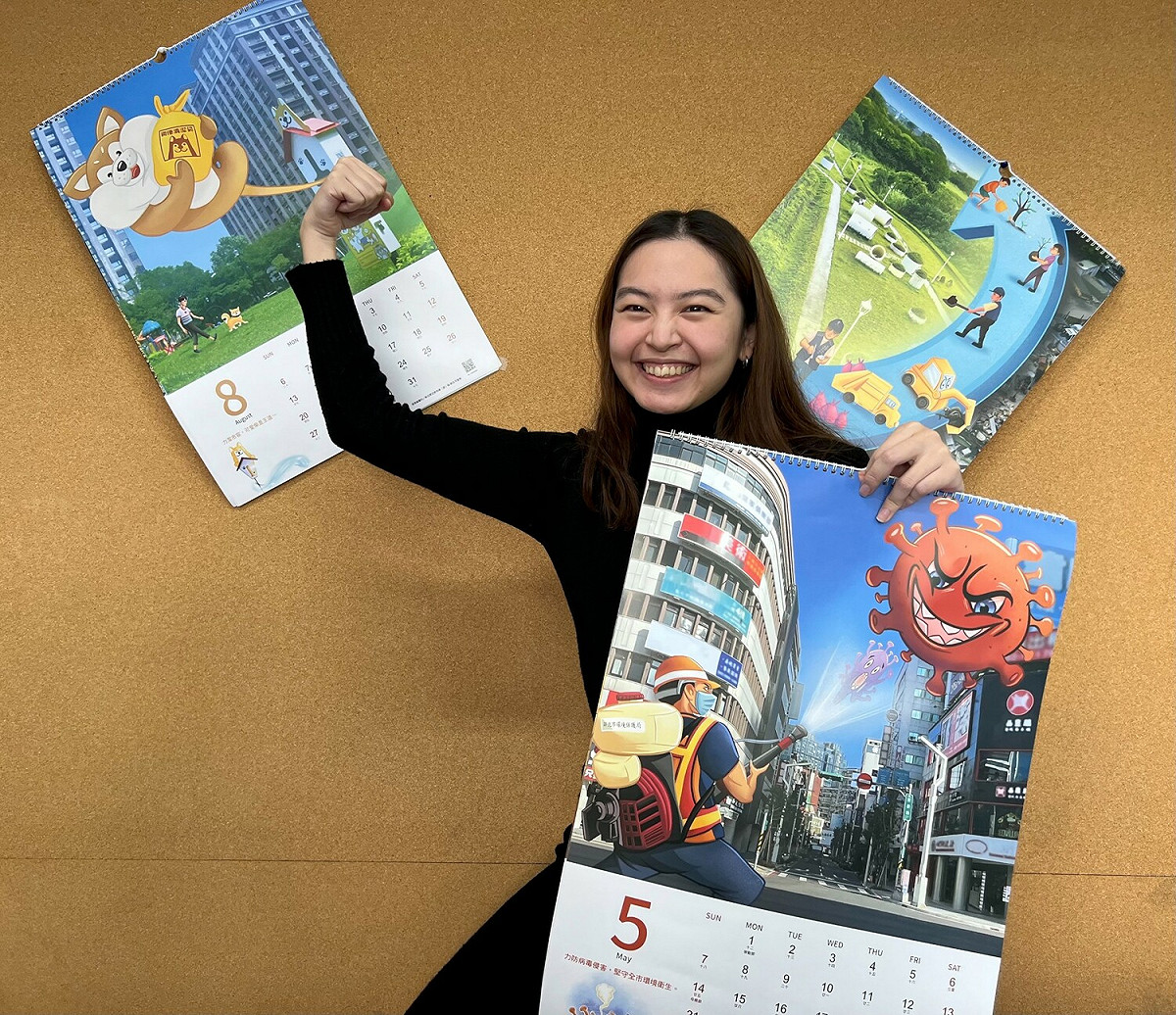 鄭甯方最喜歡的5月清消月的創作，該幅累積了先前所有磨練後的作品，在構圖和繪製過程都成熟許多。 圖：新北市環保局提供