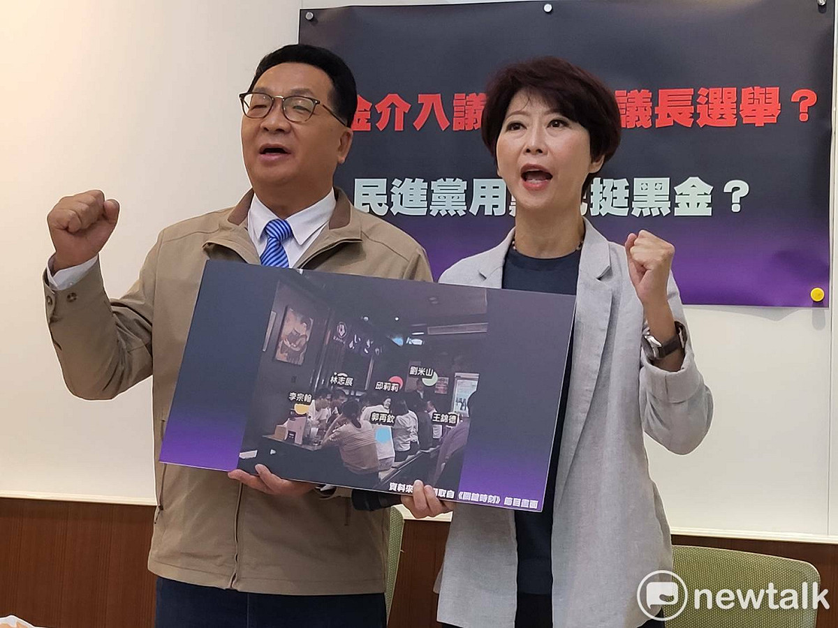陳亭妃、陳歐珀今天上午在立法院舉行「黑金介入議長、副議長選舉？民進黨用黨紀挺黑金？」記者會。 圖:陳佩君/攝