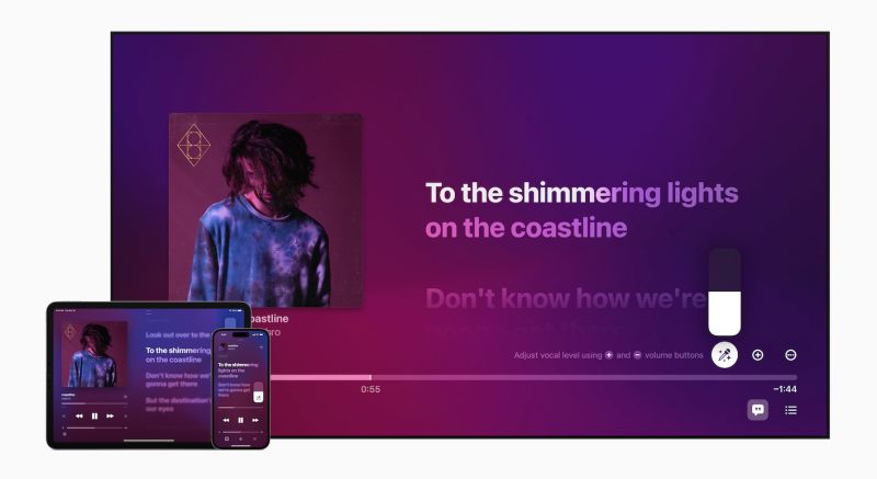 蘋果宣布最新推出「Apple Music 開唱」功能，預計月底前上線，聖誕節、跨年聚餐都可以熱鬧歡唱。 圖／官方提供