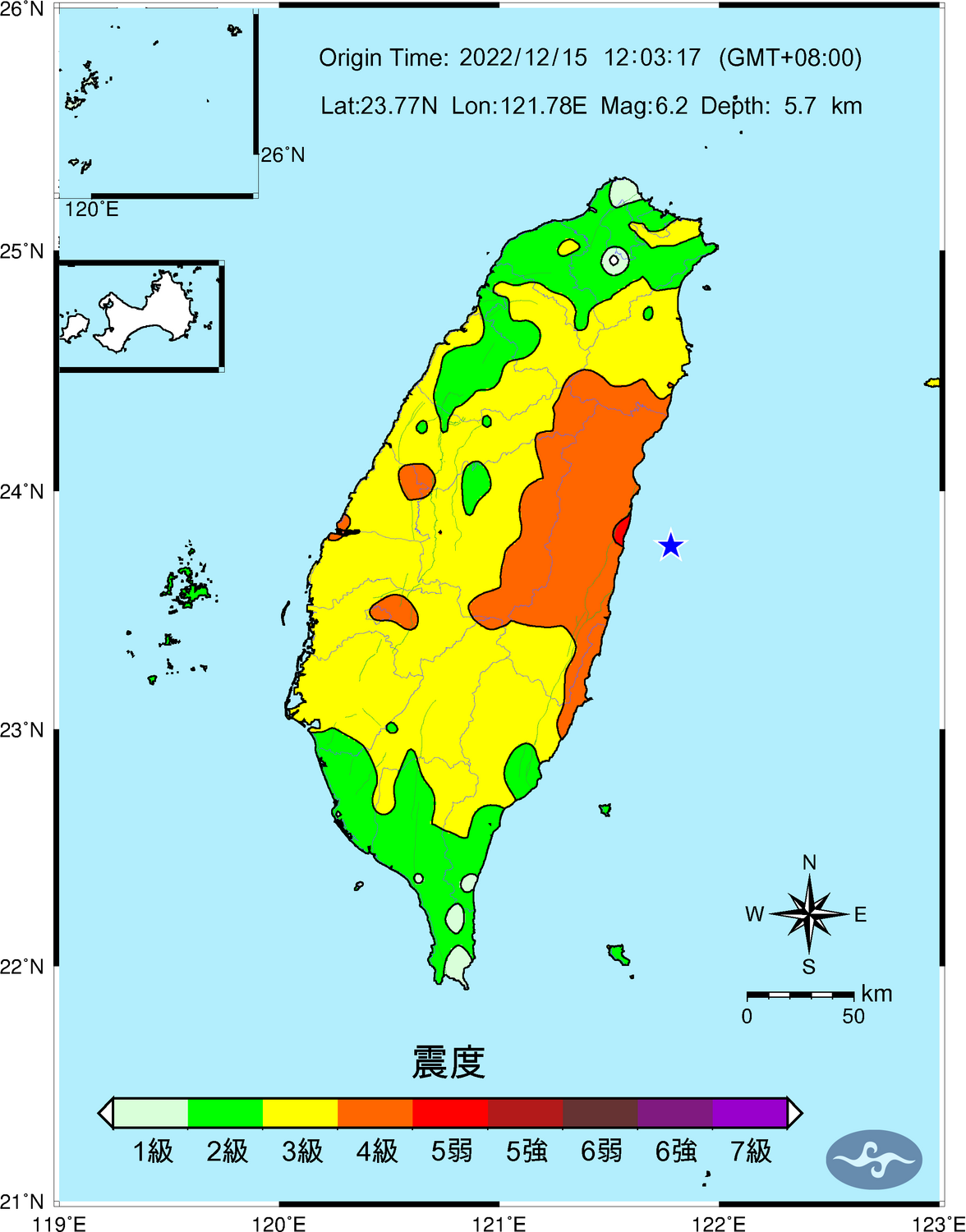 今日中午12:03發生規模6.2地震，氣象局表示，今年也是921外大規模強震最多的一年。 圖：取至中央氣象局網站