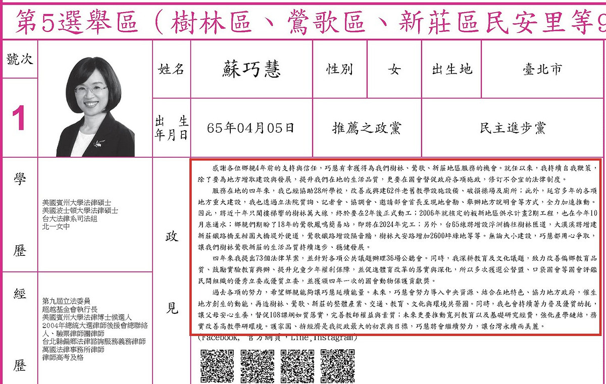 蘇巧慧貼出選舉公告，認為國民黨對內文斷章取義。 圖：翻攝自蘇巧慧臉書