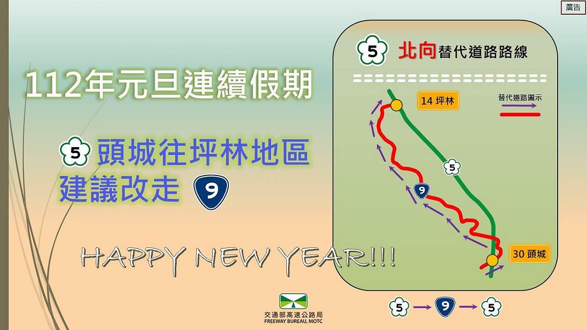 112年元旦連續假期替代道路路線。 圖：高速公路局／提供