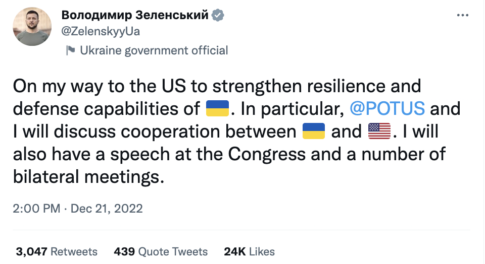 烏克蘭總統澤連斯基（Volodymyr Zelensky）推文。 圖：翻攝澤連斯基推特