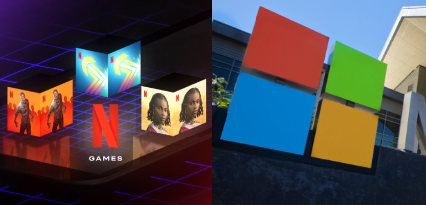 有消息指出，微軟有意明年收購Netflix，拓展微軟的跨裝置提供串流遊戲服務。 圖：翻攝自微軟、Netflix官網