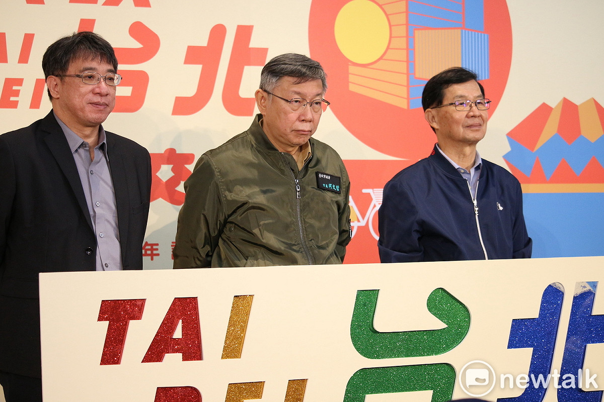 台北市長柯文哲（中）、副市長彭振聲（右）、秘書長陳志銘（左）。 圖：周煊惠 / 攝（資料照）
