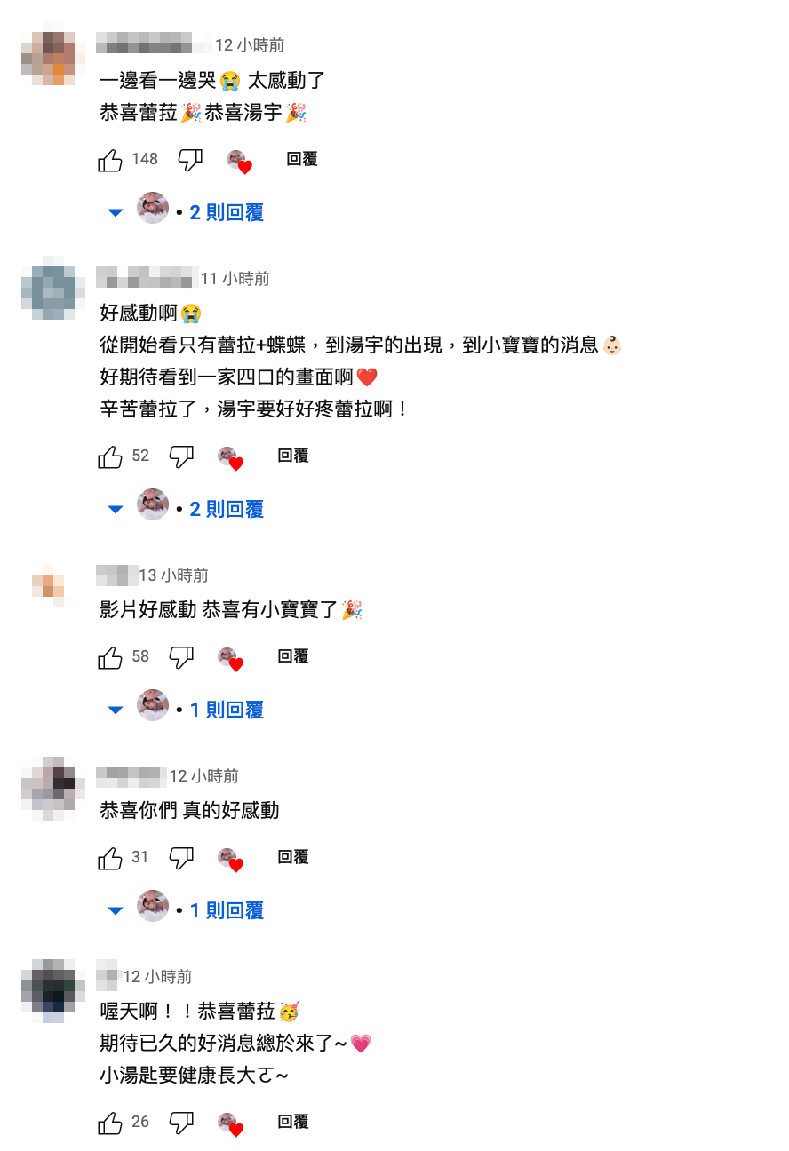 消息一出，粉絲也紛紛湧入留言區祝賀，相當替她開心。 圖：翻攝自蕾菈YT頻道