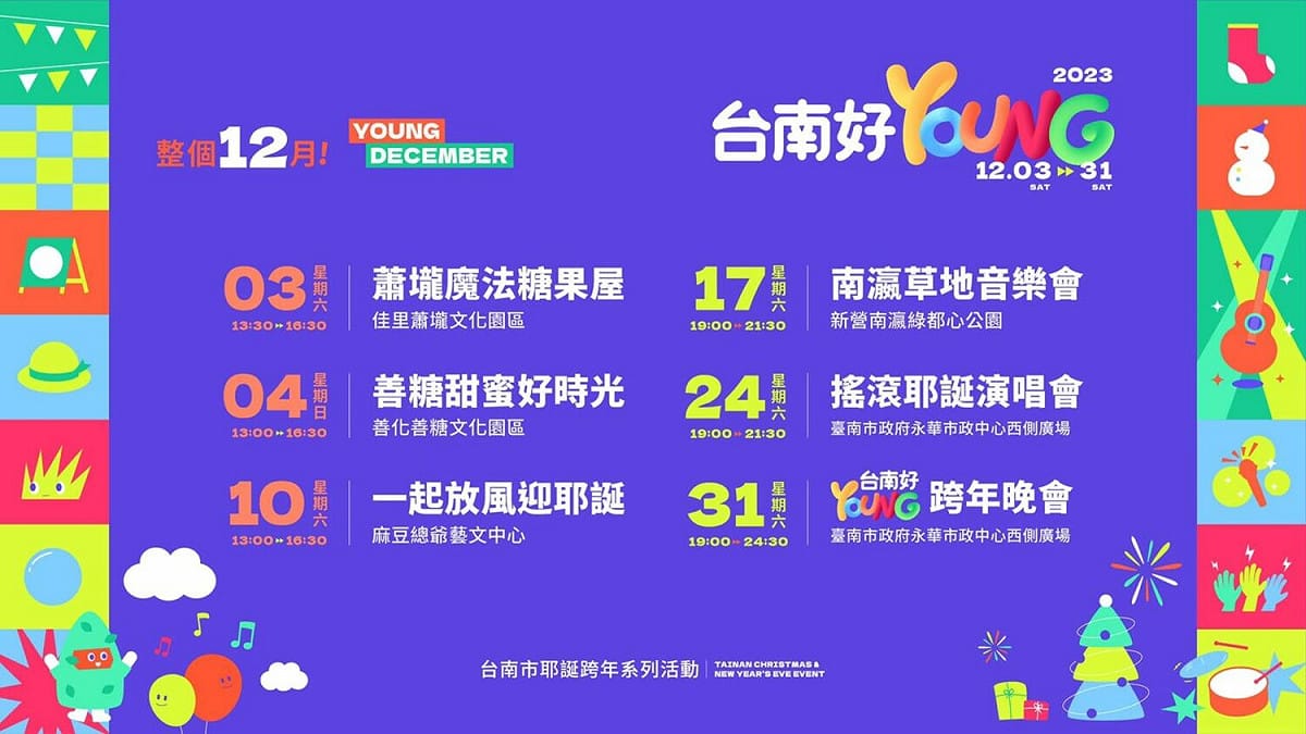 台南的耶誕跨年活動持續整個12月。 圖：取自台南市政府網站