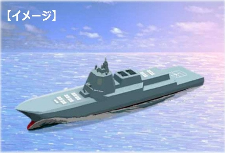 日本防衛省計畫建造2艘排水量達2萬噸、具神盾戰鬥系統，還可發射巡弋飛彈的新護衛艦，最新設計渲染圖曝光。 圖：翻攝JSDF