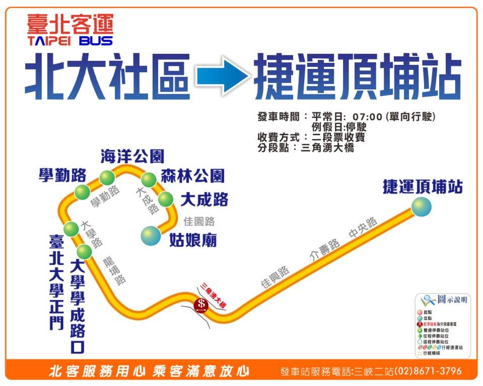 「北大社區-捷運頂埔站」直達車路線圖。 圖：台北客運提供
