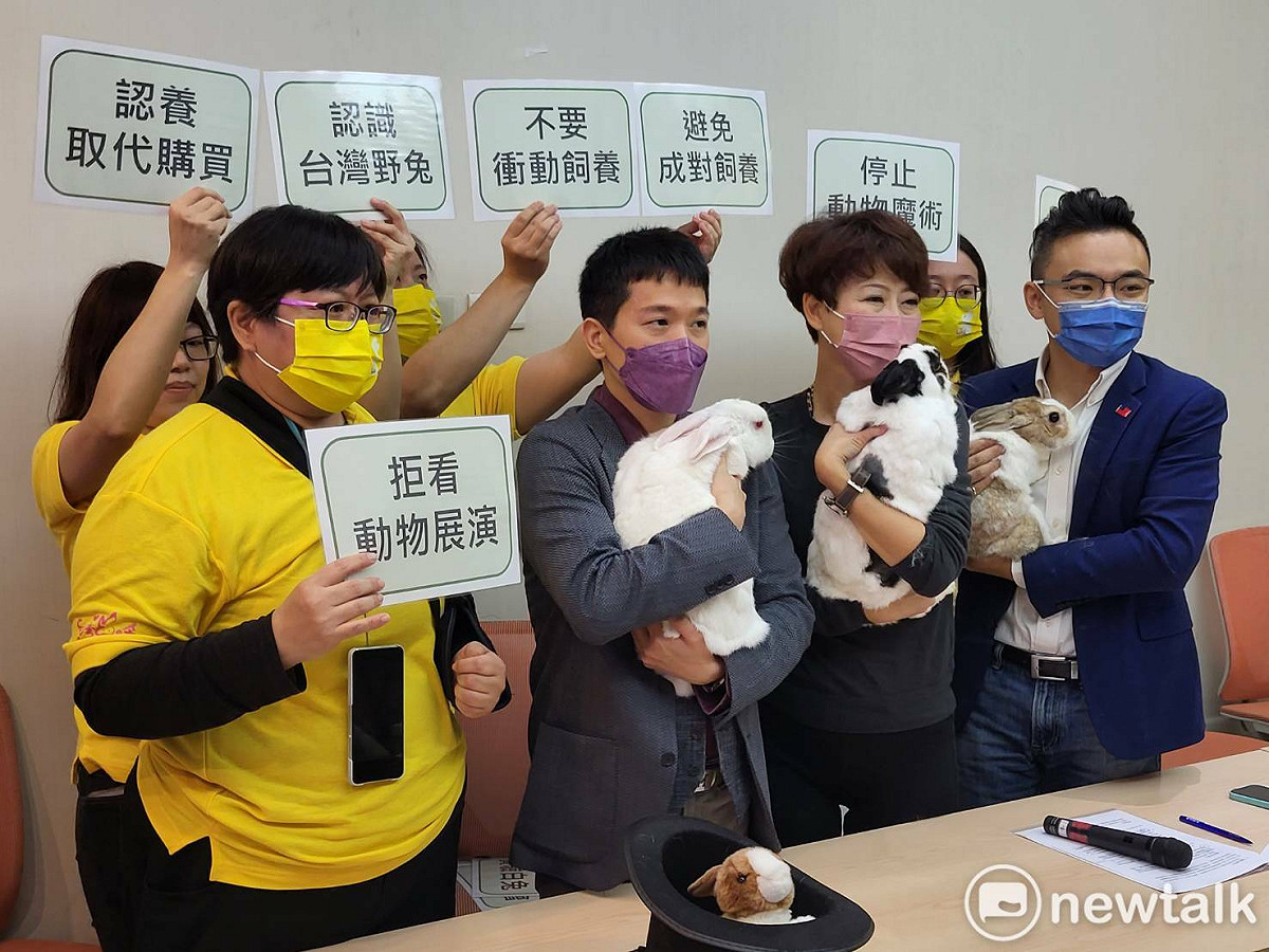 動保團體今天與跨黨派立委替兔子請命。 圖：陳佩君／攝