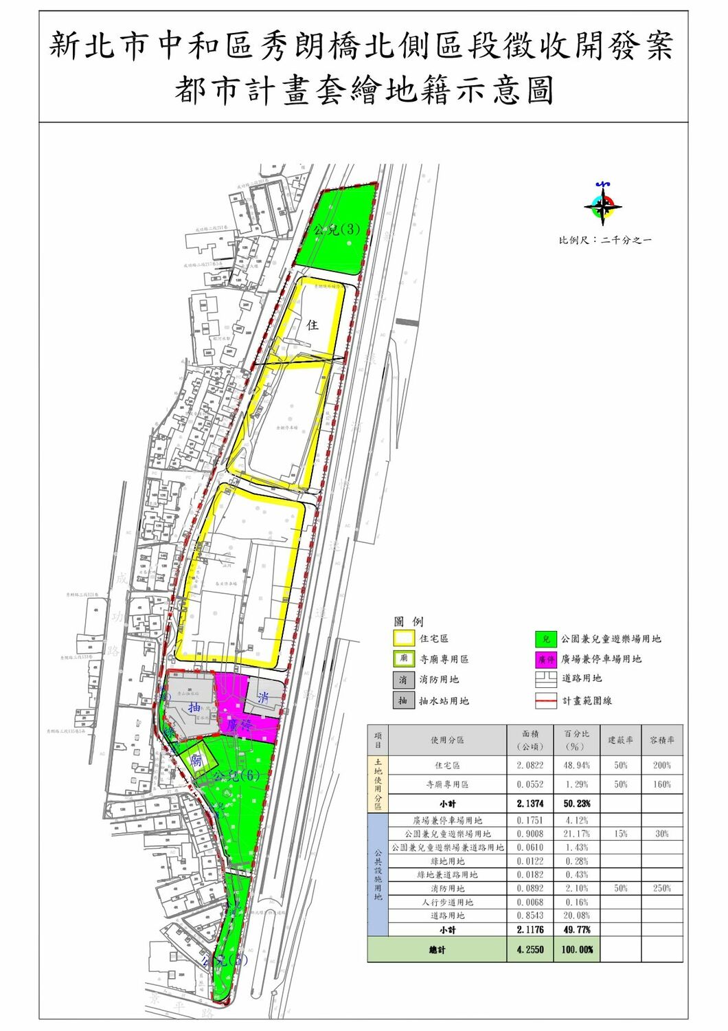 此區未來將有銜接中和成功路、新北環快的完整道路系統、景觀河廊及公園等藍帶綠廊，更有完備的消防設施進駐，預計將提供2.1公頃的公共設施用地。 圖：新北市地政局提供