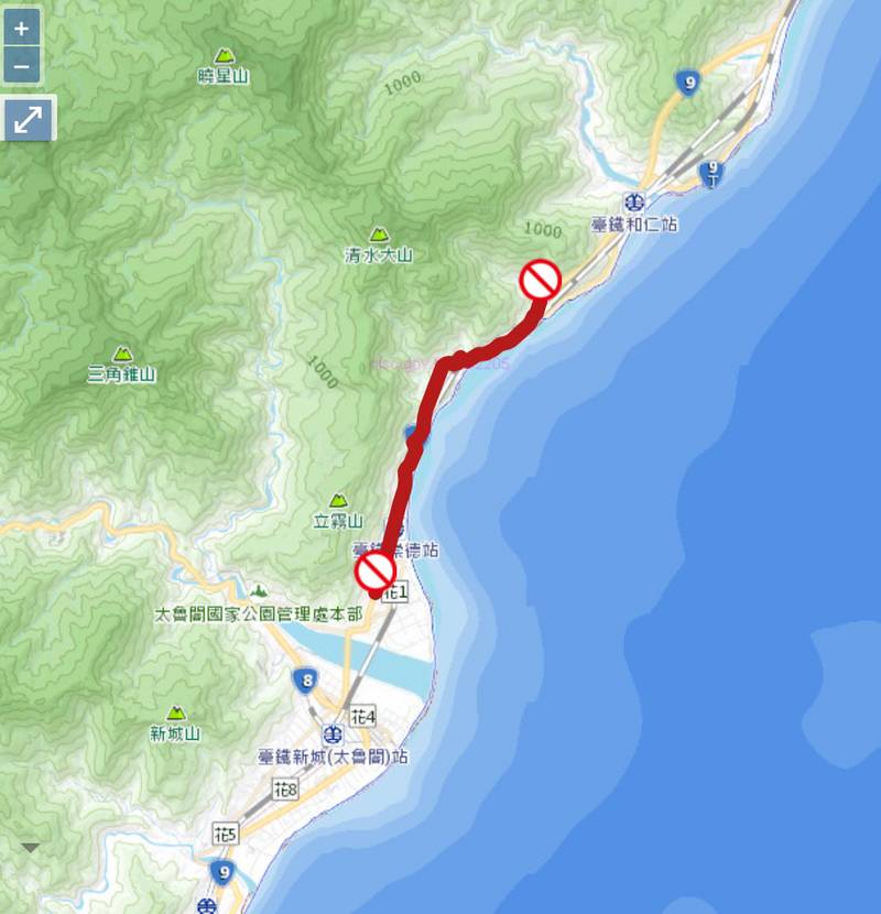 根據公路總局資料，台9線158K~167K已全面中斷。 圖：翻攝公路總局網站