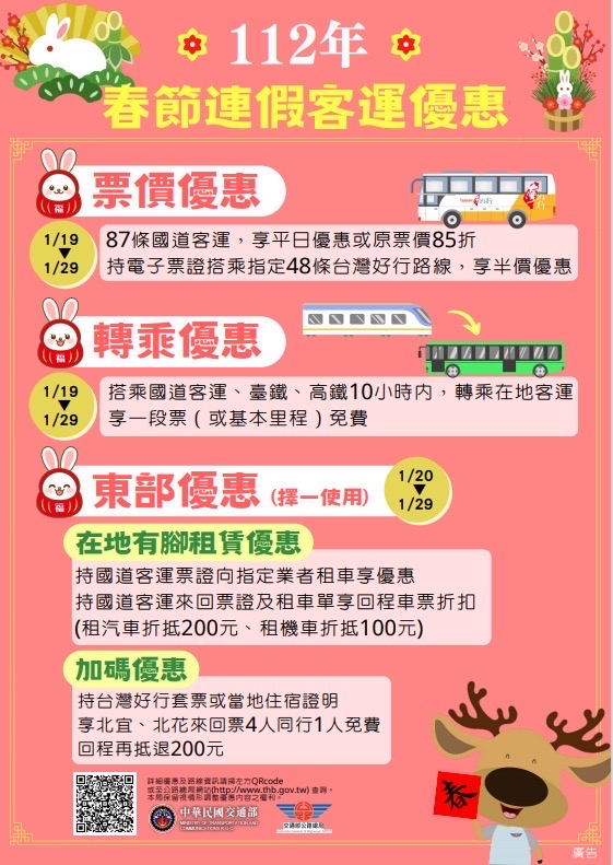 春節連假客運優惠。 圖：台北區監理所提供
